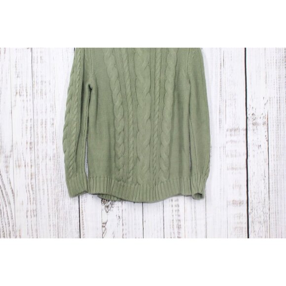 LL Bean Double L Cable Chunky Knit Sweater Crewneck Bay Leaf Size XL - Picture 3 of 9